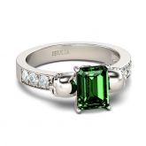 Two Skull Emerald Cut Sterling Silver Ring