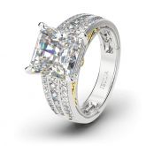 Two Tone Scrollwork Princess Cut Sterling Silver Ring