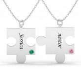 Engraved Puzzle Necklace With Name & Birthstones For Couple Sterling Silver