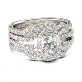 Halo Oval Cut Sterling Silver 3PC Ring Set