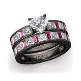 Jeulia Black Tone Heart Cut Sterling Silver Ring Set