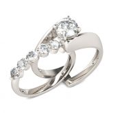 Bypass Round Cut Sterling Silver Ring Set