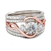 Two Tone Intertwined Round Cut Sterling Silver 3PC Ring Set
