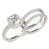 Halo Radiant Cut Sterling Silver Enhancer Ring Set