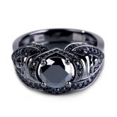 Black Tone Round Cut Sterling Silver Skull Ring