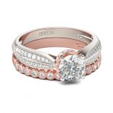 Jeulia Two Tone Milgrain Round Cut Sterling Silver Ring Set