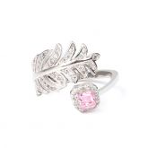 Feather Princess Cut Sterling Silver Adjustable Ring