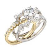 Two Tone Wavy Round Cut Interchangeable Sterling Silver Ring Set
