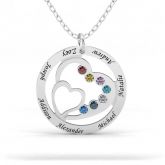 Heart in Heart Family Necklace with Birthstones Sterling Silver