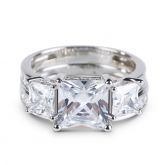 Jeulia Three Stone Princess Cut Sterling Silver Ring Set