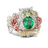 Three Tone Oval Cut Sterling Silver Owl Ring