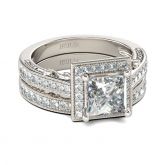 Halo Princess Cut Sterling Silver Ring Set
