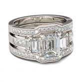 3PC Emerald Cut Sterling Silver Ring Set