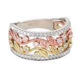 Tri-Tone Leaf Round Cut Sterling Silver Women's Band