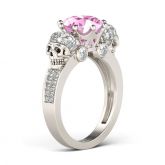 Two Skull Design Round Cut Sterling Silver Skull Ring