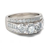 Three Stone Round Cut Sterling Silver Ring