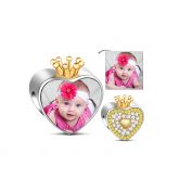Golden Crown Heart Photo Charm Sterling Silver