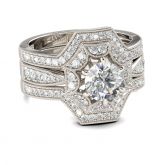 Jeulia Art Deco Round Cut Sterling Silver Ring Set