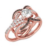 Rose Gold Tone Cushion Cut Sterling Silver Ring Set