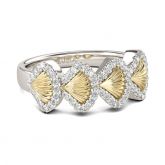 Two Tone Shell Design Sterling Silver Women's Band