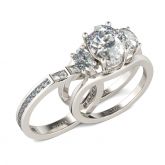 Three Stone Oval Cut Sterling Silver Ring Set