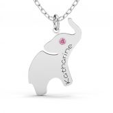 Elephant Engraved Necklace with Birthstone Sterling Silver