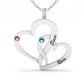 Loving Heart Engraved Necklace With Birthstones Sterling Silver