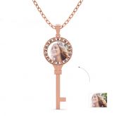 Rose Gold Tone Key to Good Luck Personalized Photo Necklace Sterling Silver
