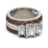 Jeulia Three Stone Emerald Cut Sterling Silver Ring Set