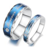 Unique Blue Stone Titanium Steel Couple Ring