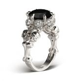 Big Center Stone Round Cut Sterling Silver Skull Ring