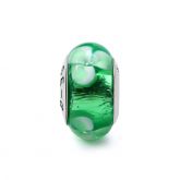 White Flowers Green Glass Charm