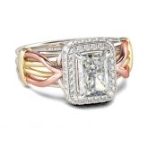 Tri-Tone Halo Radiant Cut Sterling Silver Ring