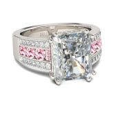 Big Center Stone Radiant Cut Sterling Silver Ring