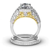 Two Tone Scrollwork Round Cut Sterling Silver Ring Set