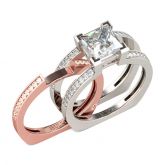 Two Tone Princess Cut Interchangeable Sterling Silver Ring Set