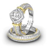 Two Tone Rope Design Halo Round Cut Sterling Silver Ring Set