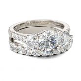 Three Stone Round Cut Sterling Silver Ring Set