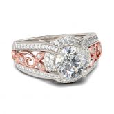 Jeulia Two Tone Scrollwork Round Cut Sterling Silver Ring