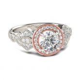 Jeulia Two Tone Halo Round Cut Sterling Silver Ring