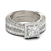Halo Princess Cut Sterling Silver Ring Set