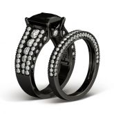 Black Vintage Princess Cut Sterling Silver Ring Set