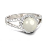 Halo Split Shank Faux Pearl Sterling Silver Ring