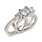 Jeulia Three Stone Interchangeable Princess Cut Sterling Silver Ring Set