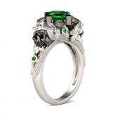 Flower Design Princess Cut Sterling Sliver Two Skull Ring