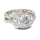 Intertwined Three Stone Round Cut Sterling Silver Ring Set