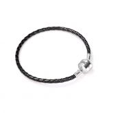 Black Woven Leather Charm Bracelet