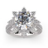 Two Tone Round Cut Flower Design Sterling Silver Skull Ring
