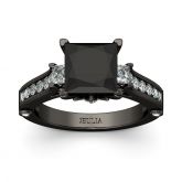 Jeulia Three Stone Princess Cut Sterling Silver Ring