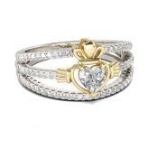 Jeulia Two Tone Heart Cut Claddagh Sterling Silver Ring